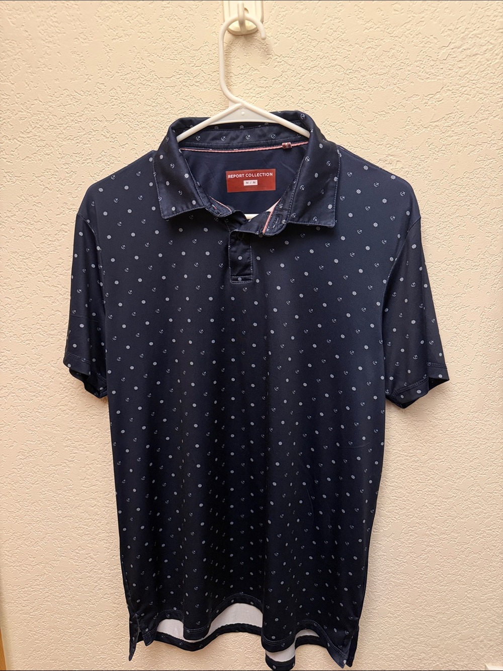 Report Collection Navy Polo with Subtle Dot Print